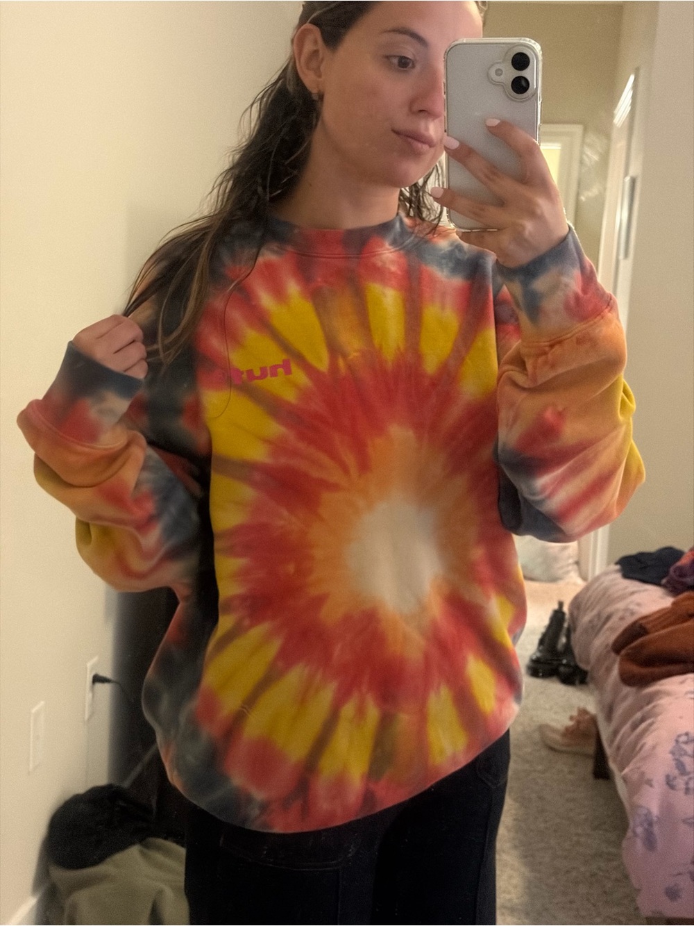 HUF Tie-Dye Crewneck Sweatshirt in Yellow, Orange & Gray